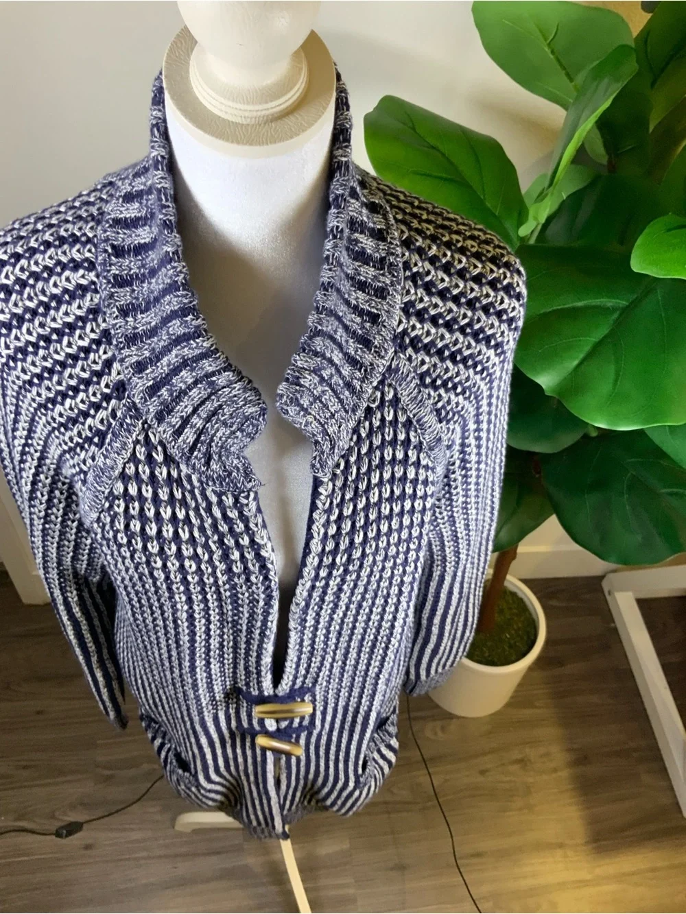 GAP Navy and White Teddy Toggle Cardigan Jacket